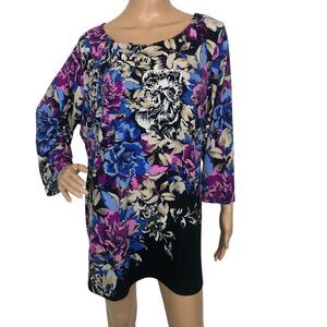 JM Collection Multicolor Floral Print Tunic Top XL Embellished Shirt Artsy Fairy